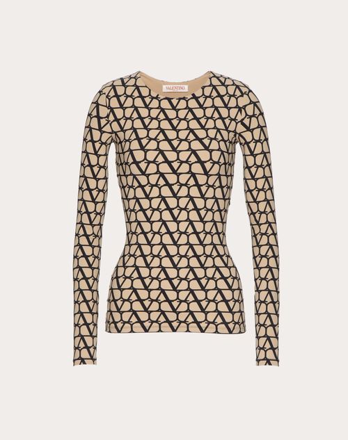 Valentino - Top En Jersey Toile Iconographe - Beige/noir - Femme - All About Logo