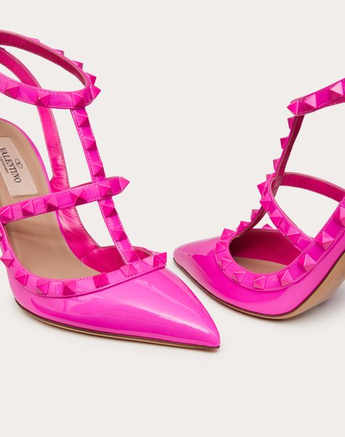 Rockstud Ankle Strap Patent-leather Pump With Tonal Studs 100 Mm for Woman  in Pink Pp