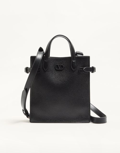 Valentino Garavani - ヴァレンティノ ガラヴァーニ アンティーブ グレインレザー スモール トート - ブラック - メンズ - トート