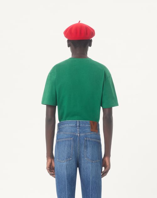 Valentino - Cotton T-shirt With Le Chat De La Maison Print - Green - Man - Tshirts And Sweatshirts