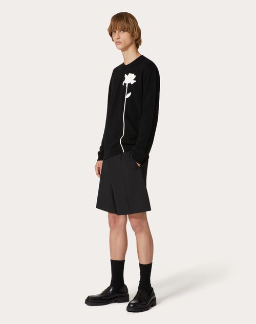 Valentino - Wool Crewneck Jumper With Flower Embroidery - Black - Man - Knitwear