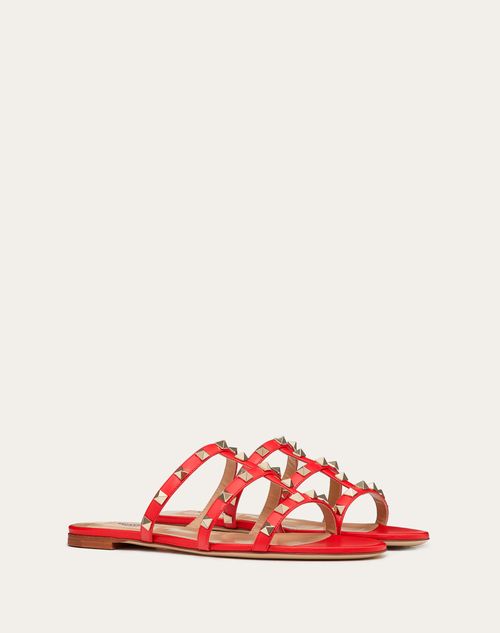 Valentino Garavani - Rockstud Flat Slide Sandal - Rouge Pur - Woman - Slides And Thongs