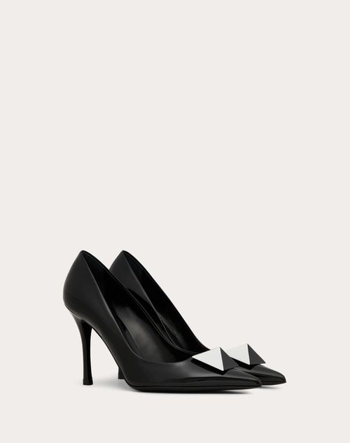 Valentino Garavani - Zapato One Stud De Charol Con Tachuela En Dos Tonos Y Tacón De 100 mm - Negro - Mujer - Rebajas Para Mujer