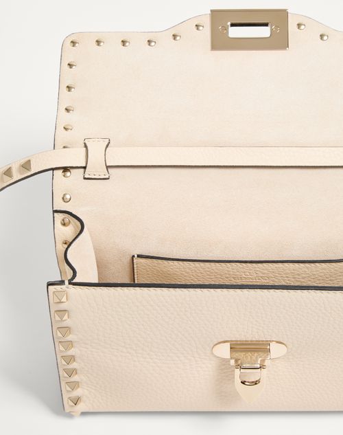 Valentino Garavani - Small Rockstud Grainy Calfskin Crossbody Bag - Light Ivory - Woman - Valentino Garavani Rockstud