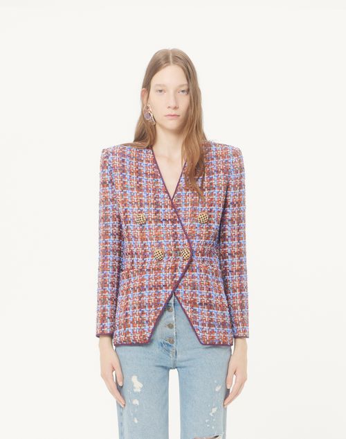 Valentino - Valentino Double-breasted Jacket In Multicolor Frayed Tweed - Multicolor - Woman - Jackets And Blazers