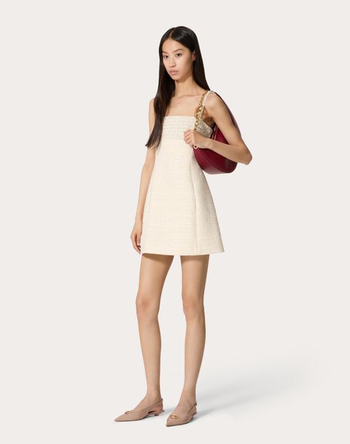 Valentino - Vestido Corto De Delicate Tweed Bordado - Natural/blanco - Mujer - Camisas Y Tops