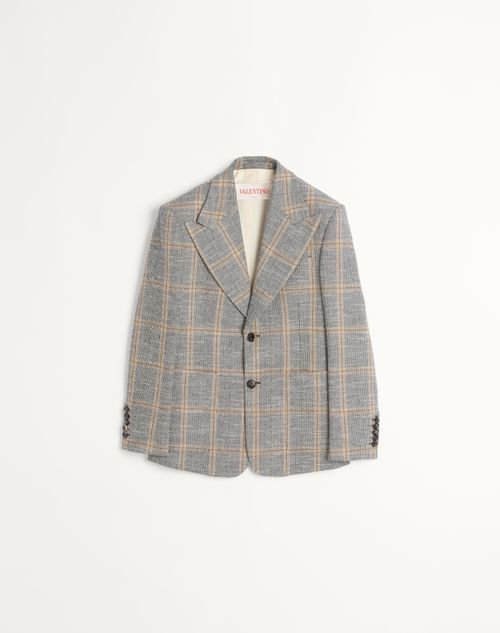 Valentino - Single-breasted Wool Blend Jacket With Check Pattern - Grey - Man - Suits