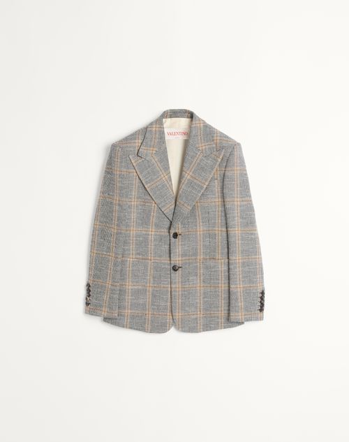 Valentino - Single-breasted Wool Blend Jacket With Check Pattern - Ivory/camel/black - Man - Suits