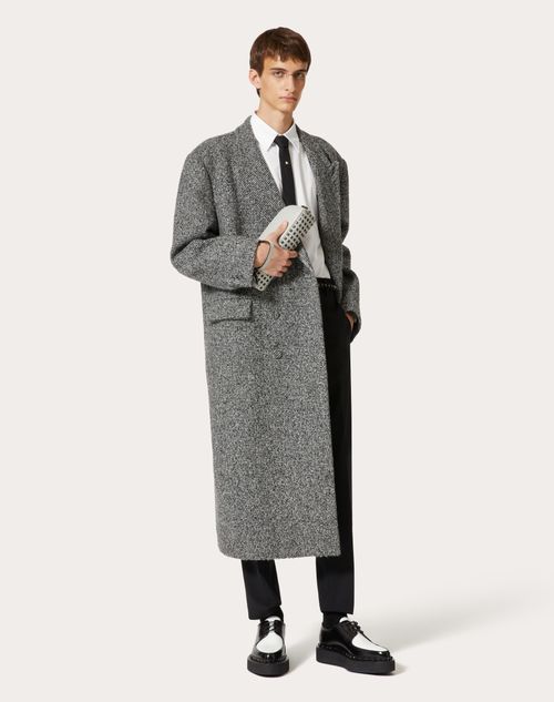 Valentino - Double-breasted Coat In Technical-wool Tweed And Cashmere - Grey - Man - Coats And Blazers