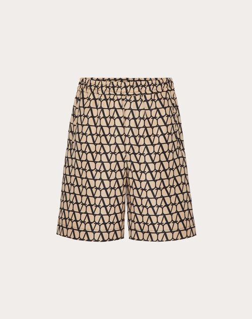 Valentino - Bermuda En Faille De Soie À Imprimé Toile Iconographe Façon All-over - Beige/noir - Homme - Shorts Et Pantalons