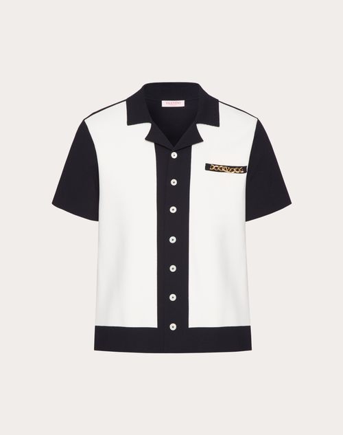Valentino - Viscose Bowling Shirt With Vlogo Chain And Valentino Embroidery - Navy/ivory - Man - Apparel