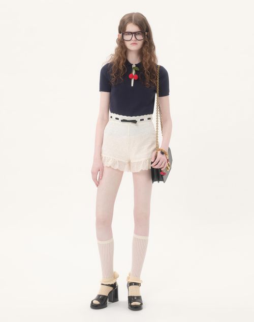 Valentino - Cotton Top With Cherry - Navy/ivory - Woman - Knitwear