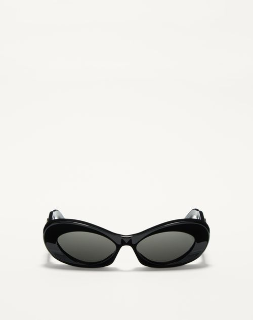 Valentino - Narrow Oval Acetate Frame - Black/grey - Woman - Eyewear