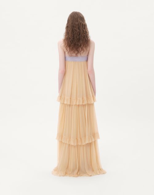 Valentino - Embroidered Long Dress In Creponne Chiffon - Natural - Woman - Gowns