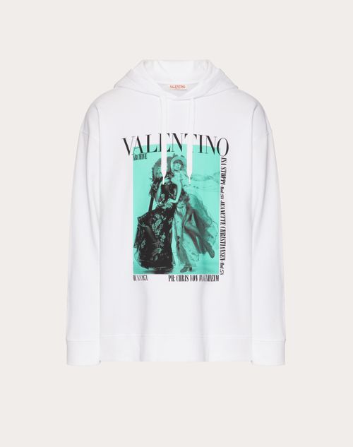 Valentino - Cotton Sweatshirt With Valentino Archive 1971 Print - White/green - Man - Man Ready To Wear Sale