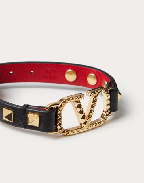 Valentino Garavani - ロックスタッズ  - ブラック/ピュアレッド - 女性 - Leather Bracelets - Accessories