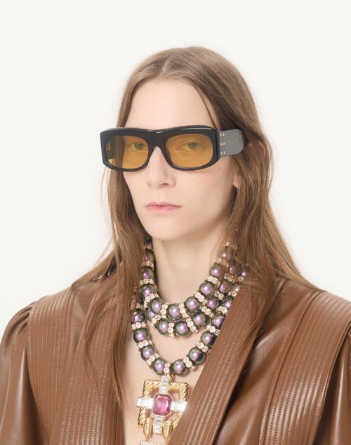 Valentino - Occhiale Rettangolare In Acetato - Nero/giallo - Unisex - Occhiali