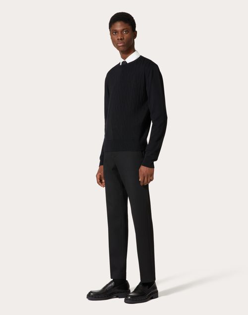Valentino - Crewneck Sweater In Viscose And Wool With Toile Iconographe Pattern - Black - Man - Knitwear