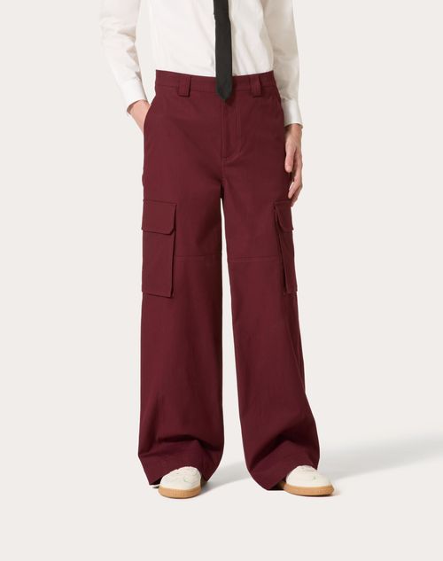 Stretch Cotton Canvas Cargo Trousers for Man in Ruby