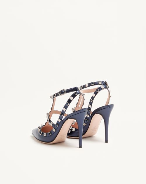 Valentino Garavani - Rockstud Pumps In Laminated Nappa With Cabochon 100mm - Navy - Woman - Pumps