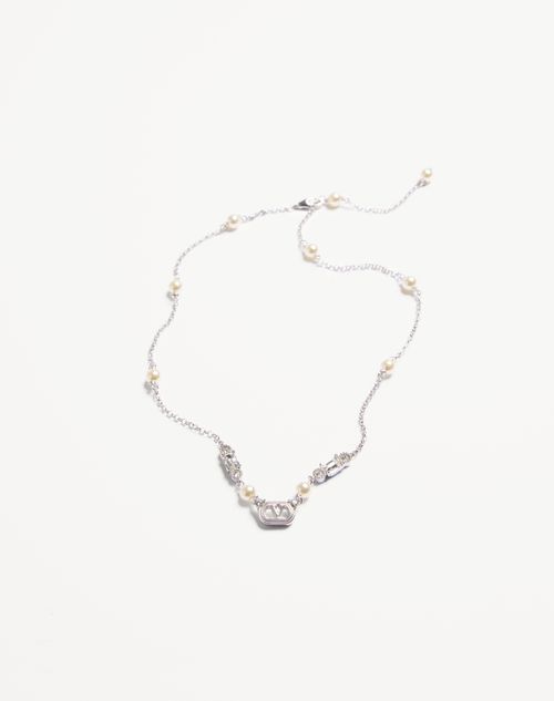 Valentino Garavani - Ovalette Necklace In Metal, Pearls And Swarovski® Crystals - Rhodium - Woman - Jewellery