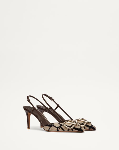 Valentino Garavani - Vlogo Signature Slingback Pump In Toile Iconographe 80mm - Natural/black/fondant - Woman - Woman Sale