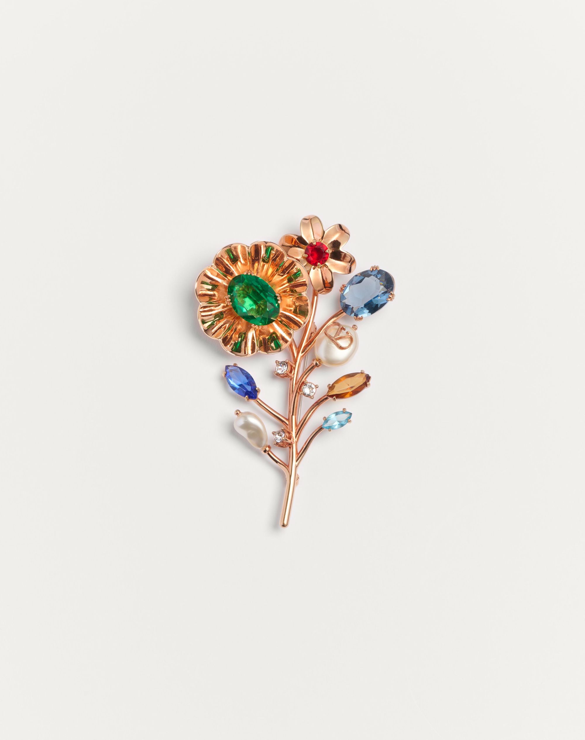 Valentino Garavani Papier Floral Brooch In Metal, Beads And Valentino Garavani Papier Floral Brooch In Metal, Beads And