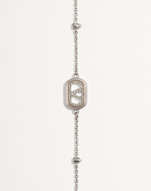 Valentino Garavani - Vlogo Signature Bracelet In Metal, Pearls And Swarovski® Crystals - Rhodium - Woman - Jewellery