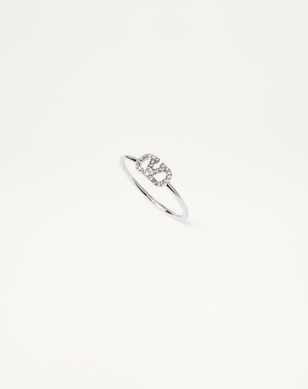 Valentino Garavani Vlogo Signature Metal And Swarovski® Crystal Ring Woman Palladium/crystal 17 In Palladium/cristal