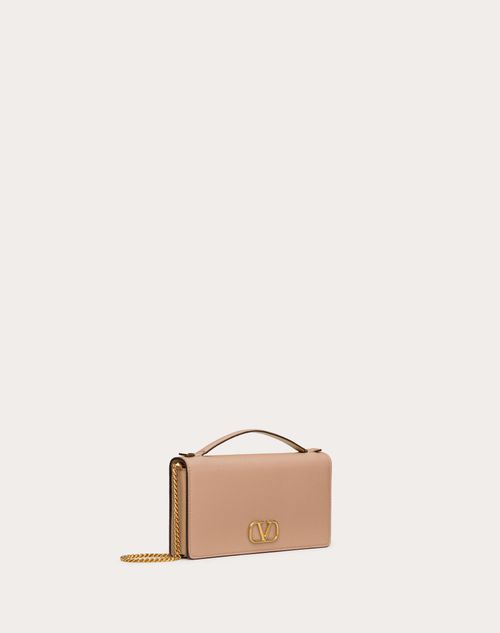 Valentino Garavani - Vlogo Signature Grainy Calfskin Wallet With Chain - Rose Cannelle - Woman - Wallets & Cardcases - Accessories