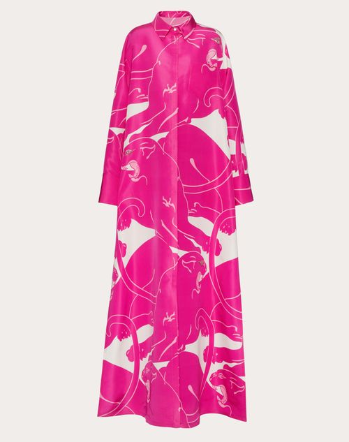 Valentino - Robe Longue En Faille À Imprimé Panther - Pink Pp/blanc - Femme - Robes