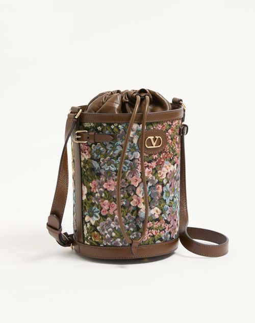 Valentino Garavani - Valentino Garavani Antibes Medium Bucket Bag In Après L'hiver Jacquard Fabric - Multicolour/tobacco - Woman - Shoulder Bags