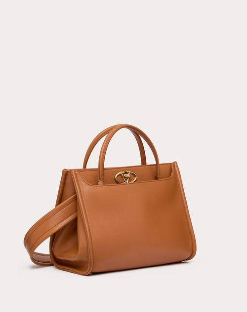 Valentino Garavani - Bolso De Cuero De Becerro Vlogo Locker - Almendra - Mujer - Bolsos Con Asa Superior