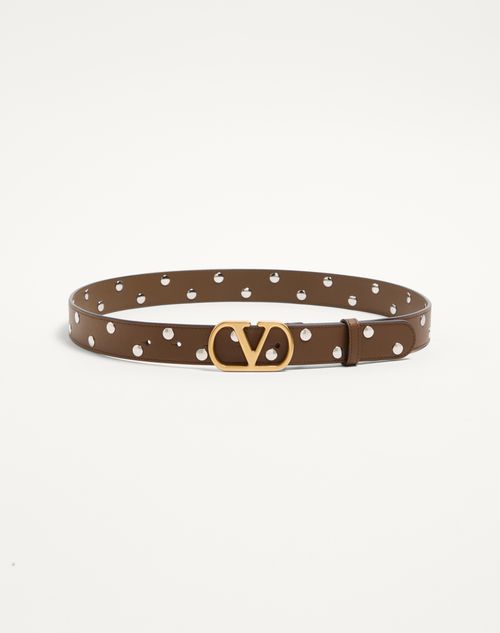 Valentino Garavani - Vlogo Signature Belt In Shiny Calfskin 30 Mm - Tundra - Woman - Belts - Accessories