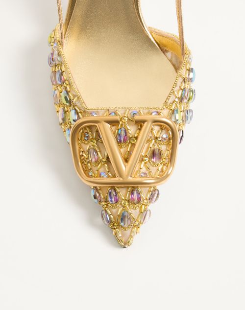 Valentino Garavani - Vlogo Signature Slingback Pumps With Bead And Crystal Embroidery 80mm - Multicolor - Woman - Pumps And Slingbacks