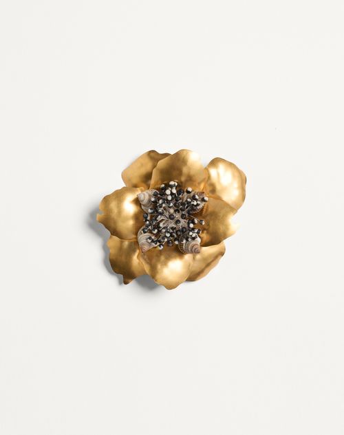 Valentino Garavani - Jardin Aquatique Brooch In Metal, Fabric And Shells - Antique Brass - Woman - Shelf - W Acc - High Jewelry