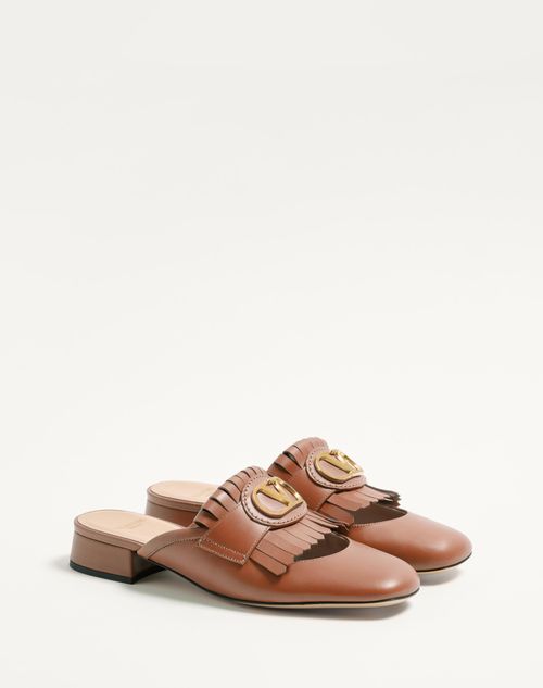 Valentino Garavani - Vlogo Signature Calfskin Moccasin Mule With Fringes 25mm - Tobacco - Woman - Ballerinas