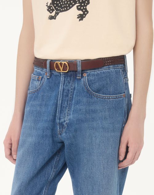 Valentino Garavani - Vlogo Signature Braided Calfskin Belt 25 Mm - Brown - Man - Belts
