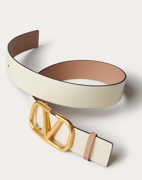 Valentino Garavani - Reversible Vlogo Signature Belt In Glossy Calfskin 40 Mm - Rose Cannelle - Woman - Accessories