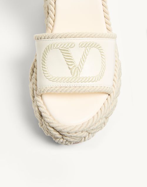 Valentino Garavani - VLOGO TORCHON WEDGE SANDAL IN NAPPA 130MM - Ivory - Woman - Espadrilles And Wedges