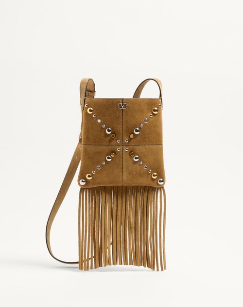 Valentino Garavani - Valentino Garavani Nellcôte Small Shoulder Bag In Suede With Fringes - Havana Beige - Woman - Shelf - W Bags - Nellcote