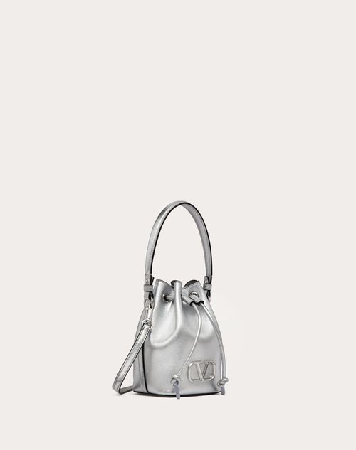 Valentino Garavani - Mini Vlogo Signature Bucket Bag In Metallic Nappa Leather - Silver - Woman - Valentino Garavani Vlogo Signature