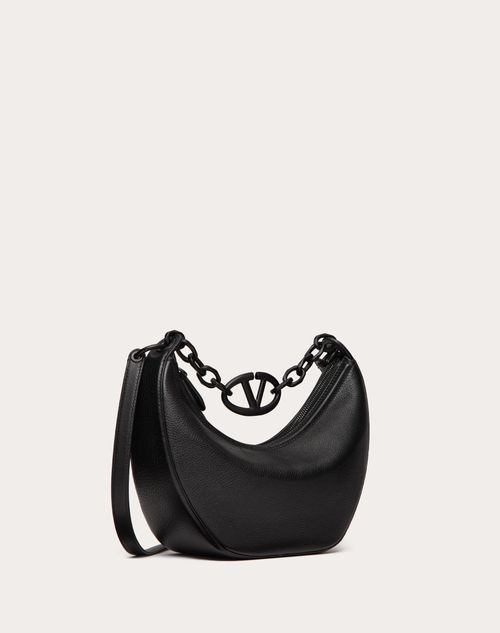 Valentino Garavani - Hobo Piccola Vlogo Moon Bag In Vitello Granato Con Catena - Nero - Donna - Borse A Spalla