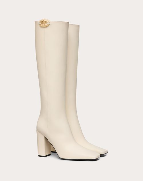 Valentino Garavani - Vlogo The Bold Edition Boot In Calfskin 100mm - Ivory - Woman - Boots