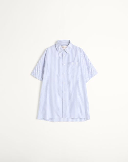 Valentino - Short-sleeved Cotton Shirt With Vlogo Embroidery - White/blue - Man - Shirts