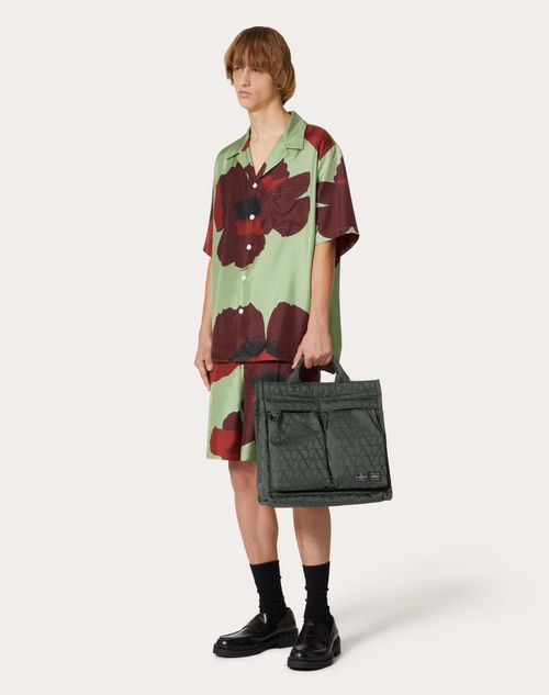 Valentino Garavani - Cabas Vertical 2way Valentino Garavani x porter En Tissu Technique Toile Iconographe - Khaki - Homme - Cabas