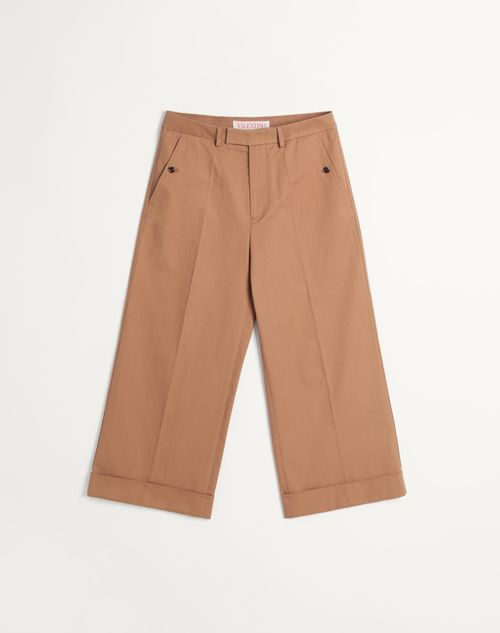 Valentino - Cuffed Trousers In Cotton Gabardine - Light Camel - Man - Trousers And Shorts