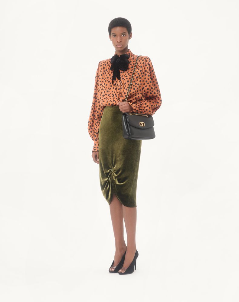 Valentino Velvet Midi Skirt Woman Military Green 42