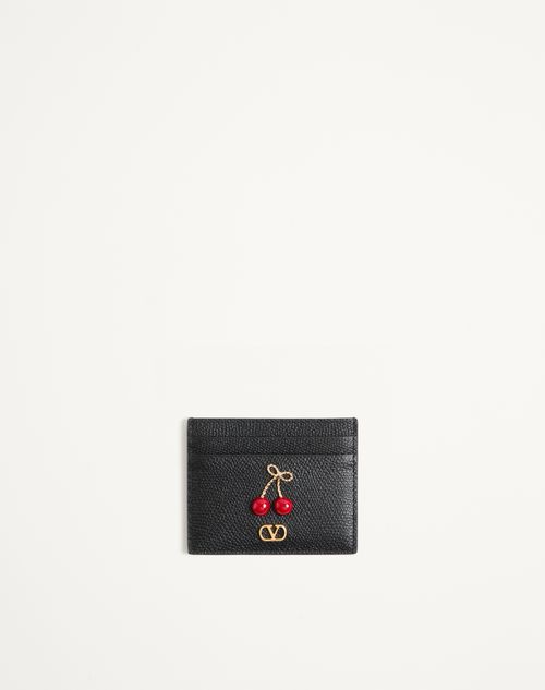 Valentino Garavani - Portacarte Cherryfic In Vitello Granato - Nero - Donna - Portafogli E Piccola Pelletteria