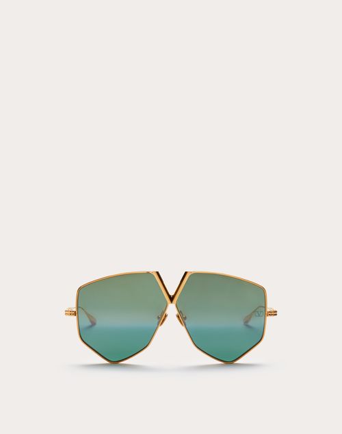 Valentino - V - Hexagon Oversized Titanium Aviator Frame - Gold/gradient Green - Unisex - Eyewear